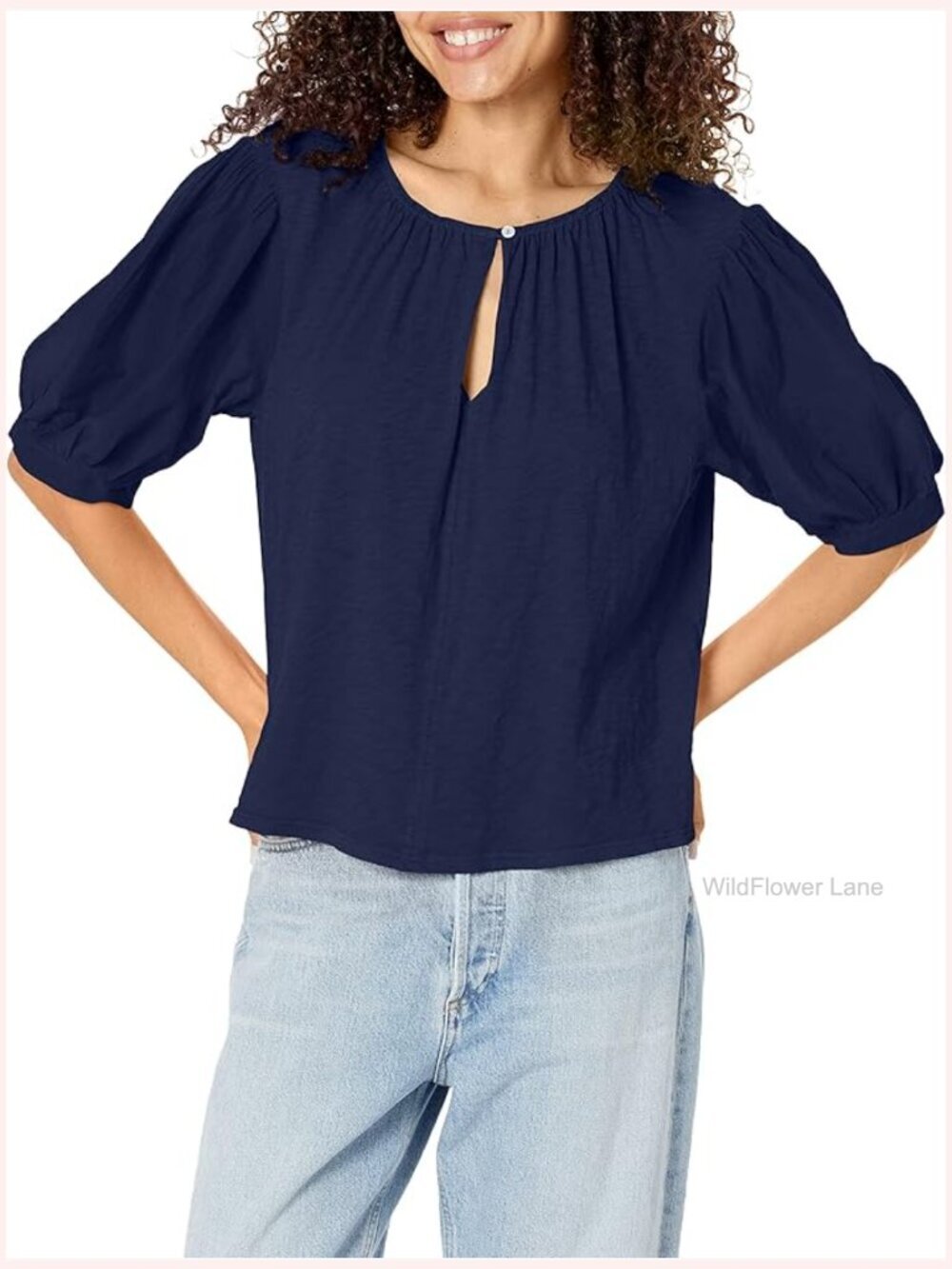 Sleeveless Keyhole Neck Blouson Tank Top Cotton Blend